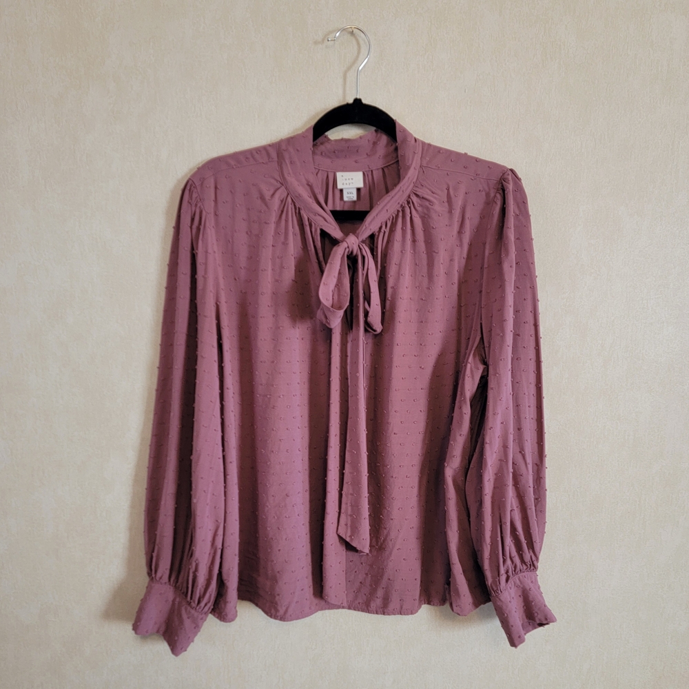 A New Day Pink Long Sleeve Tie Front Blouse